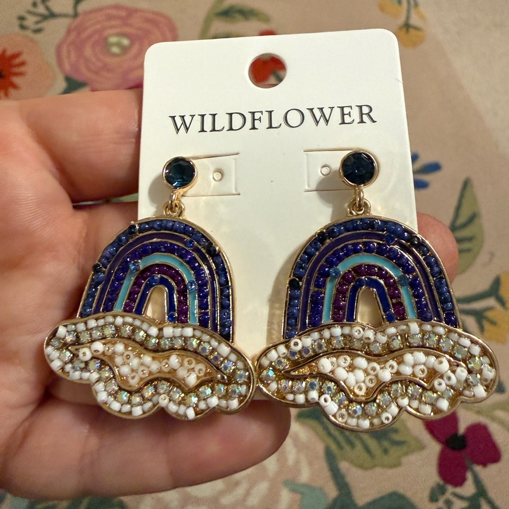 Wildflowers Blue and Gold‎ Rainbow Earrings